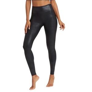 Spanx Faux Leather Leggings Black Medium High‎ Rise Shaping Power Waistband EUC